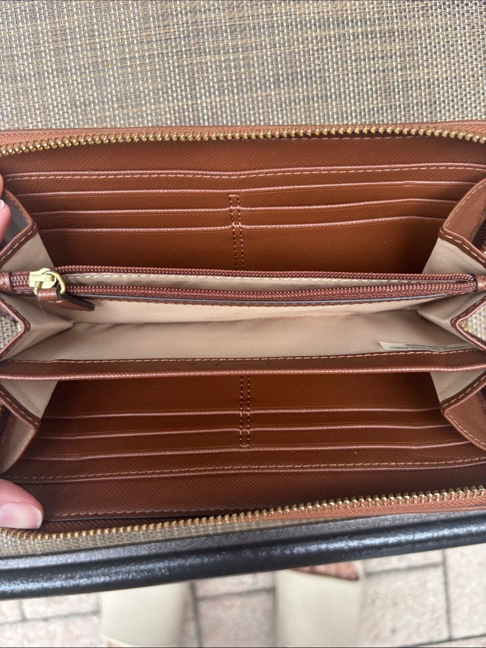 Coach Embossed Leather Accordian Zip Wallet